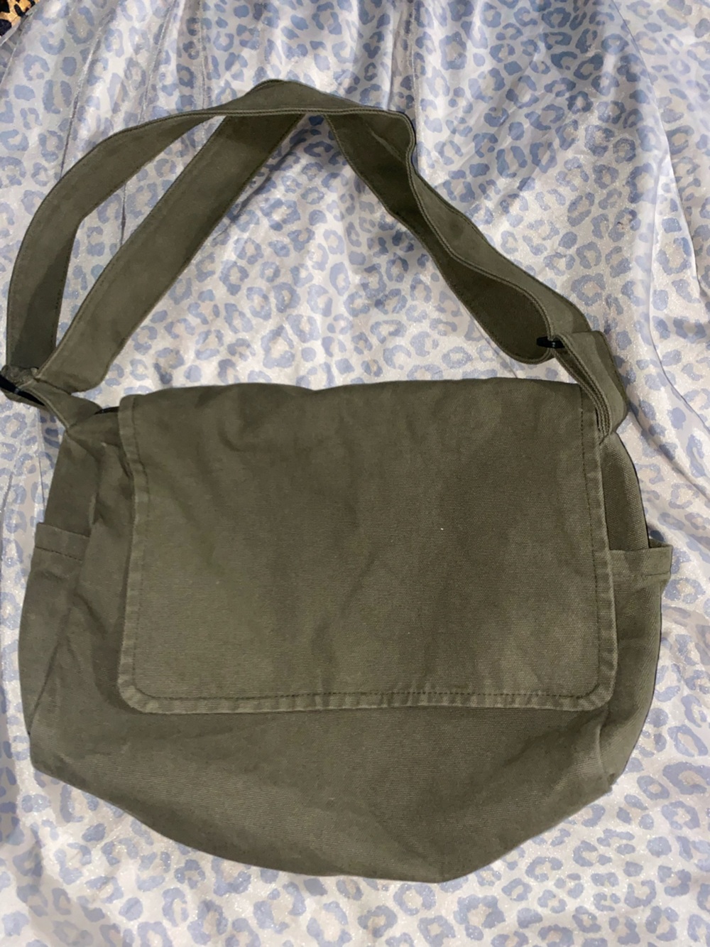 Olive Green Canvas Messenger Bag
